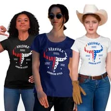 T-shirts Country Feminina Blusa Blusinha Arizona azul e branca Promoções Revenda