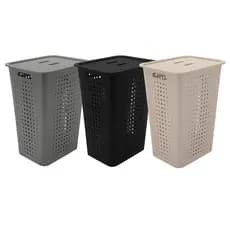 Cesto de Roupas com Tampa – Cesto Grande para Lavanderia, Banheiro ou Quarto – Preto, Chumbo e Bege