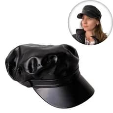 Chapéu de Couro Preto Cap Boina Francesa unissex ref 9057C