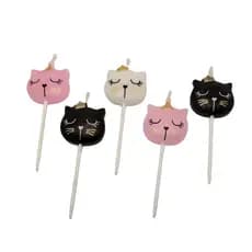 Cnj 5 Velas de Aniversário com gato - Pets Gatinhos rosa, preto e branco