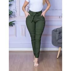 Calça Com Laço Cintura Alta Social Feminina Bengaline LLevo