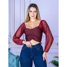 Cropped Feminina Manga Longa Liso em Suplex