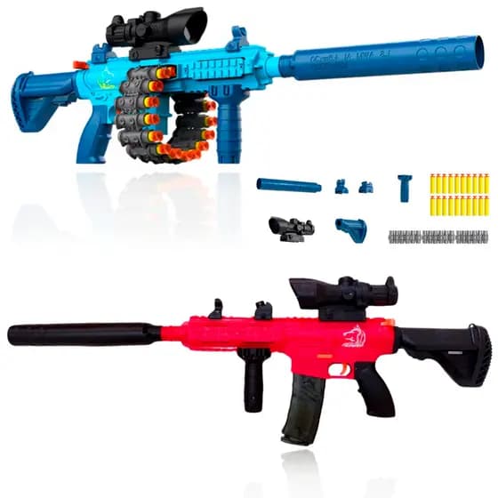 Brinquedo Lançador M16 Com Luneta Silenciador e Dardos Nerf