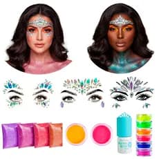 Kit Maquiagem Carnaval Gliter Pedrinha Adesivo Rosto e Corpo