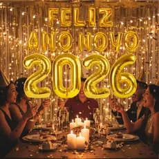 Kit Frase Feliz Ano Novo C/ Balões 2026 Decoração Metalizada