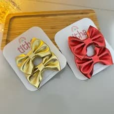 Laço de Natal infantil - Laço para festas - Laço de cabelo infantil dourado e vermelho. Laço Lonita