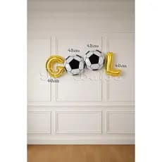 Kit 4 Balão Metalizado LETRA DOURADO (GOOL) COM 2 BOLA DE FUTEBOL NO LUGAR DO ( O )45CM ANIVERSÁRIO
