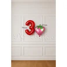 Kit Balão Metalizado 1 MORANGO 60CM + 1 Número 70CM VERMELHO FESTA FRUTA ANIVERSÁRIO MORANGUINHO