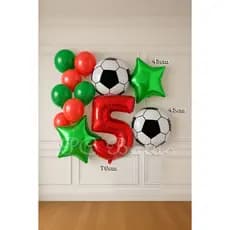 Kit 12 Balão Metalizado 2 TIME BOLA DE FUTEBOL + 2 Estrela VERDE + 7 BEXIGA+ N° 70cm VERMELHO