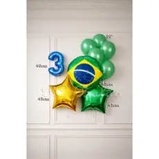 Kit 9 Balão Metalizado 1 BANDEIRA DO BRASIL REDONDO + 5 BEXIGA  + N° 40CM AZUL+ 2 ESTRELA