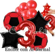 10 Balão Metalizado TIME 2 BOLA DE FUTEBOL VERMELHO 22CM 2 ESTRELA 22CM N° 40CM VERMELHO 5 BEXIGA