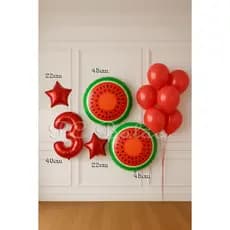 Kit 11 : Balão Metalizado 2 MELANCIA REDONDA 45CM  + N° 40CM VERMELHO 2 ESTRELA VERMELHA 6 BEXIGA