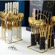 KIT24 Jogo de talheres De Dourado Aço Inoxidável Facas Garfos e Colheres Na Cozinha Talheres kit talheres