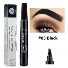 Lápis Para Sobrancelhas , Textura Líquida , Cabeça De Escova De 4 Pontos , Impermeável , De Longa Duração-Cor Black.