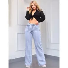 Calça Jeans Feminina Wide leg Cintura Alta Perna Larga Tecido Grosso 100% Algodão Moda Gringa Tamanho 40