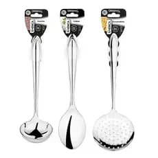 Colher, Concha e Escumadeira Linha América Original Line Conjunto 3 Peças Aço Inox