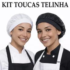Kit Toucas Telinha Cozinha Lavavél Unissex Restaurante Padaria Profissional Pizzaria Tela Tule