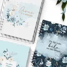 Caderno de anotações Personalizado Floral azul Jesus azul