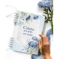 Caderno Personalizado Floral Azul Cristo Vive em Mim