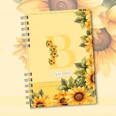 Caderno A5 Floral Girassol personalizado com inicial e nome