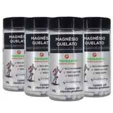 Magnésio Quelato 433mg Meissen 4 Potes 120 Cápsulas Cada