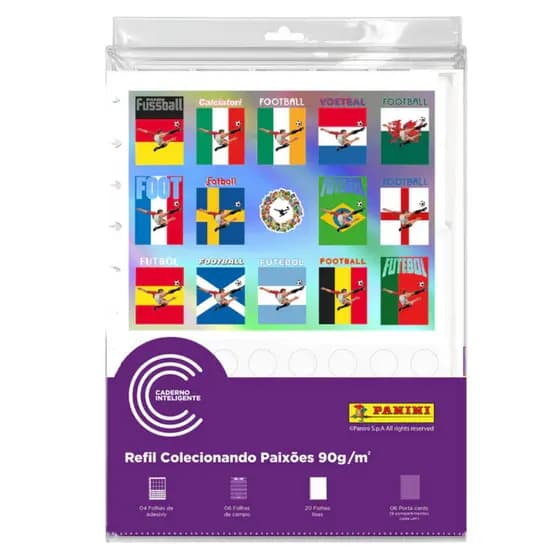 Refil Para Caderno Inteligente Álbum Panini Grande Copa Figurinhas Adesivo Folha Escalação e Porta Card