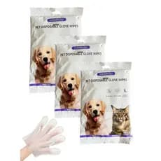 KIT 3 PACOTES Luvas Descartáveis Umedecidas Higienização Limpeza De Pets Banho a Seco 18UNI