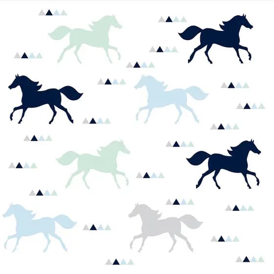 Papel de Parede Adesivo de Cavalos Azul Cinza Verde Branco Quarto de Menino Infantil Adulto SSCA-118