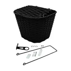 Cesta Grande Dianteira P/ Bike Aro 24 e 26 C/ Tampa Plástico Marrom e Preta