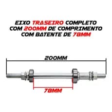 Eixo Traseiro Maciço 200mm P/ Bicicleta 78mm entre batentes Ideal P/ BMX, GRAU e Freeride