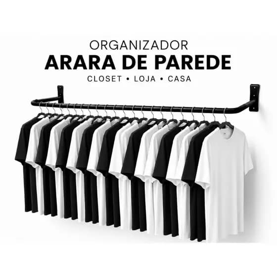 Arara de Roupas cabide Parede Reto 1.00 Metro Expositor de Roupas Cabideiro Lojas Casa Closet