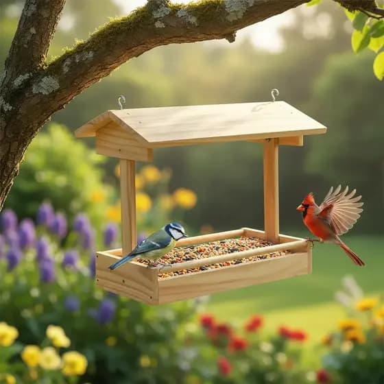 Tratador Comedouro Madeira Pinus Pássaros Silvestre Aves Livres Porta Ração