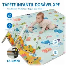 Tapete Atividade Infantil Gigante 1.8x2.0m Dobrável Super Grosso 18.5mm Dupla Face Com Bolsa