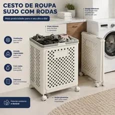 Cesto Organizador Multiuso Dobrável com Rodinhas Grande para Roupas Sujas Brinquedos 49x36x28Cm