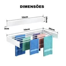 Varal Retrátil de Embutir 70cm Parede Alumínio Dobrável Compacto para Lavanderia Apartamento Casa