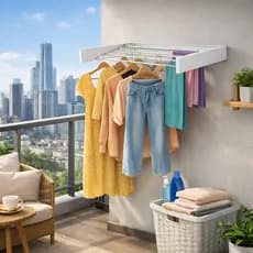 Varal Retrátil 90 cm Branco Parede Dobrável Compacto Lavanderia Pequena Secagem Roupas Organização