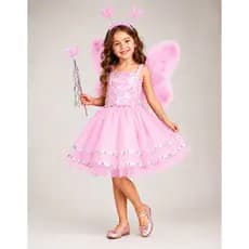 Fantasia Infantil Menina Princesa Vestido Varinha Tiara Borboleta Fada Kit 4pçs Festa Criança