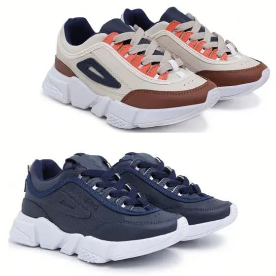 Kit 2 Pares de Tênis Infantil Casual Feminino Masculino com Recortes Básico Escolar