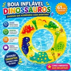 Boia Estampada Transparente Dinossauros Infantil Praia Piscina Grande 61cm