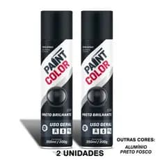 2 Tinta Spray de Uso Geral Paintcolor 350ml Preto Brilhante / Preto Fosco / Alumínio - 2 Unidades