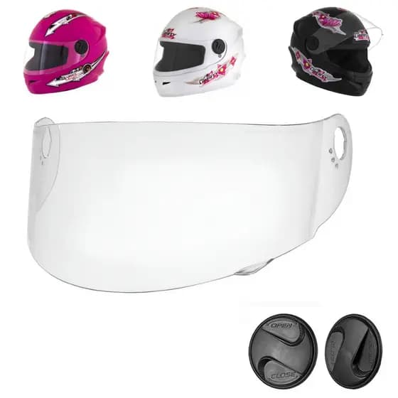 Viseira Transparente Com Kit Fixação Botão Para Capacete Infantil Liberty Four Kids ProTork Original