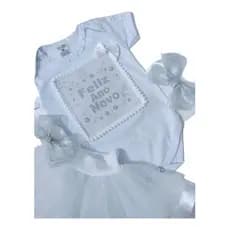 Conjunto Feliz Ano Novo Infantil Bebê Menina C/ Saia + Body
