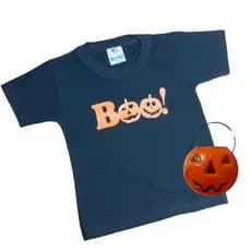 Camiseta Infantil Manga Curta Halloween Festa Fantasia C/ Mini Baldinho Abóbora