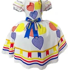 Vestido Infantil Festa Junina Marie Coração Junino Luxo Arraiá da Quermesse da Noiva/Noivinha Fantasia Arraial