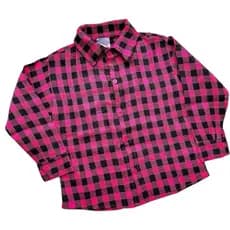 Camisa Junina Xadrez Pink Manga Longa Flanela/Flanelada Roupa Infantil Juvenil Festa Arraial Outono Inverno 1 Ao 16