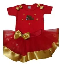 Kit Roupa Natal Para Bebês Menina Conjunto Body + Saia Tutu