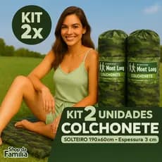 Kit 2 Colchonete Acampamento Camping Solteiro 190x60 Verde Camuflado Portátil Leve com Bolsa ou Sem