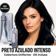 Tinta Azul para Cabelo Preto Azulado | Tom 1.0 Cor Profunda | Com Ox Inclusa | Compre Agora