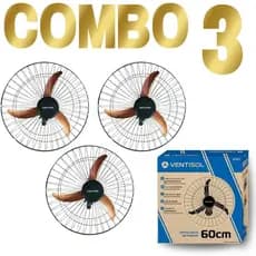 Ventilador Parede 60cm Cobre Combo 03 Ventisol Estrutura Preto 60 Cm 110v Plástico 3