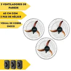 Kit 3 Ventiladores Bivolt De Parede Cor Cobre Ventisol 60 Cm